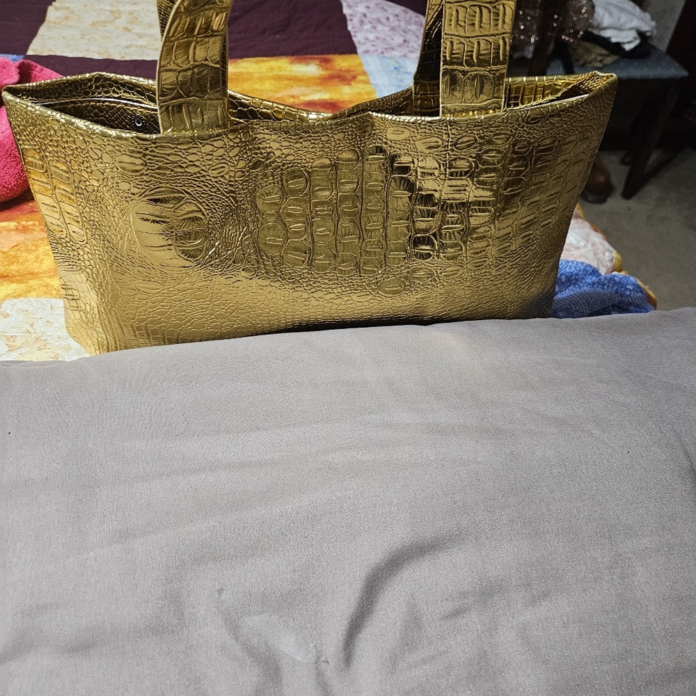 Gold Crocodile Like-Embossed Women's Tote Bag